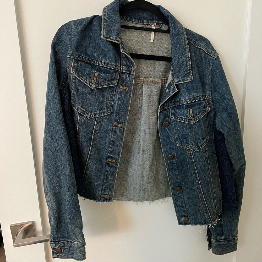 Free people denim jacket with lace